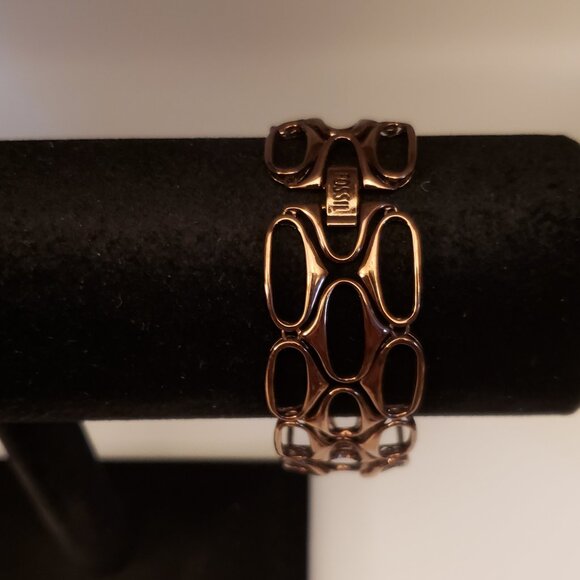 Fossil Women's Bracelet Copper Color Metal Three-Strand Geometric Oval Hoop Link - Picture 1 of 14